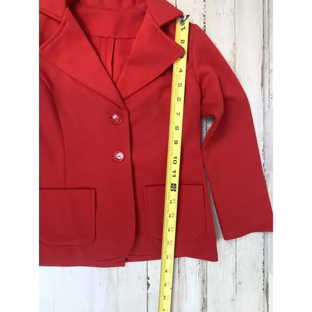 Vintage 1970s Girls Red Blazer Vest Suit Set Size 5 Jacket 2 Piece Retro Formal